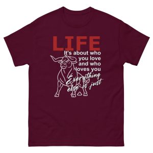 Graphic "LIFE: It's about.. Unisex classic tee white text.